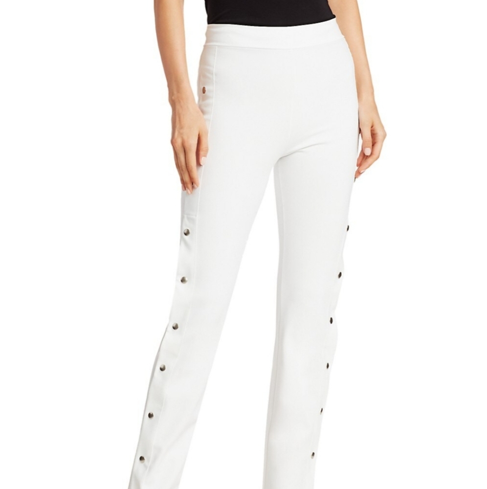 NWT$395 Chiara Boni Veerle White High-Waist Side-Snap Stretch PullOn Pants Sz 12